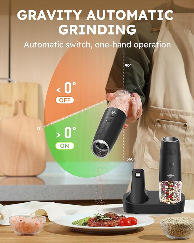 Sangcon 2-Speed Gravity Electric Salt and Pepper Grinder Set RECHARGEABLE - Image 5