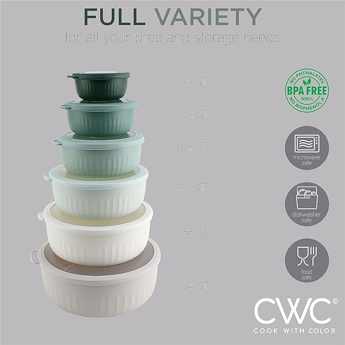 COOK WITH COLOR Prep Bowls with Lids- Wide and Deep Nesting Plastic Small - Image 3