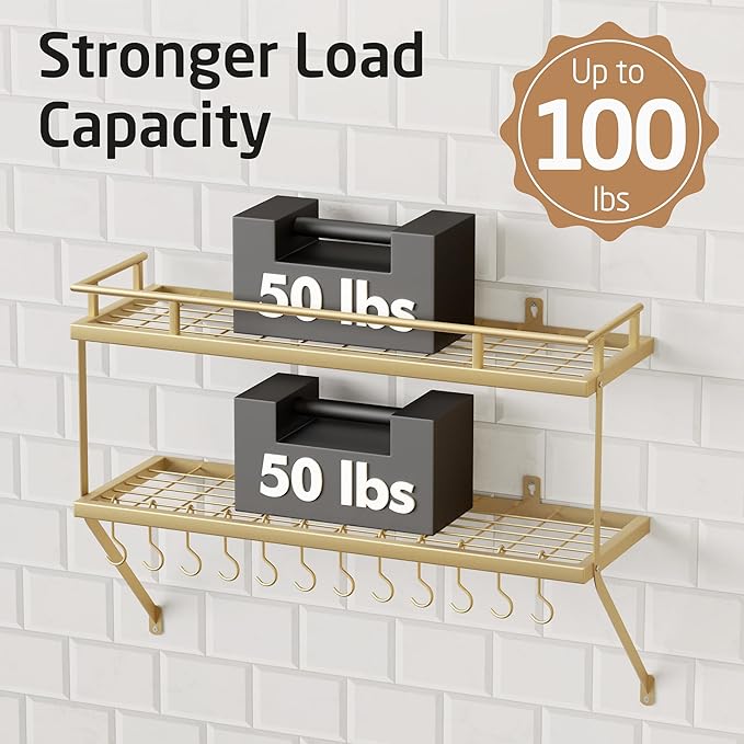 KES 30-Inch Gold Pot Rack Wall Mounted, 2-Tier Hanging Pot and Pan Organizer - Image 3