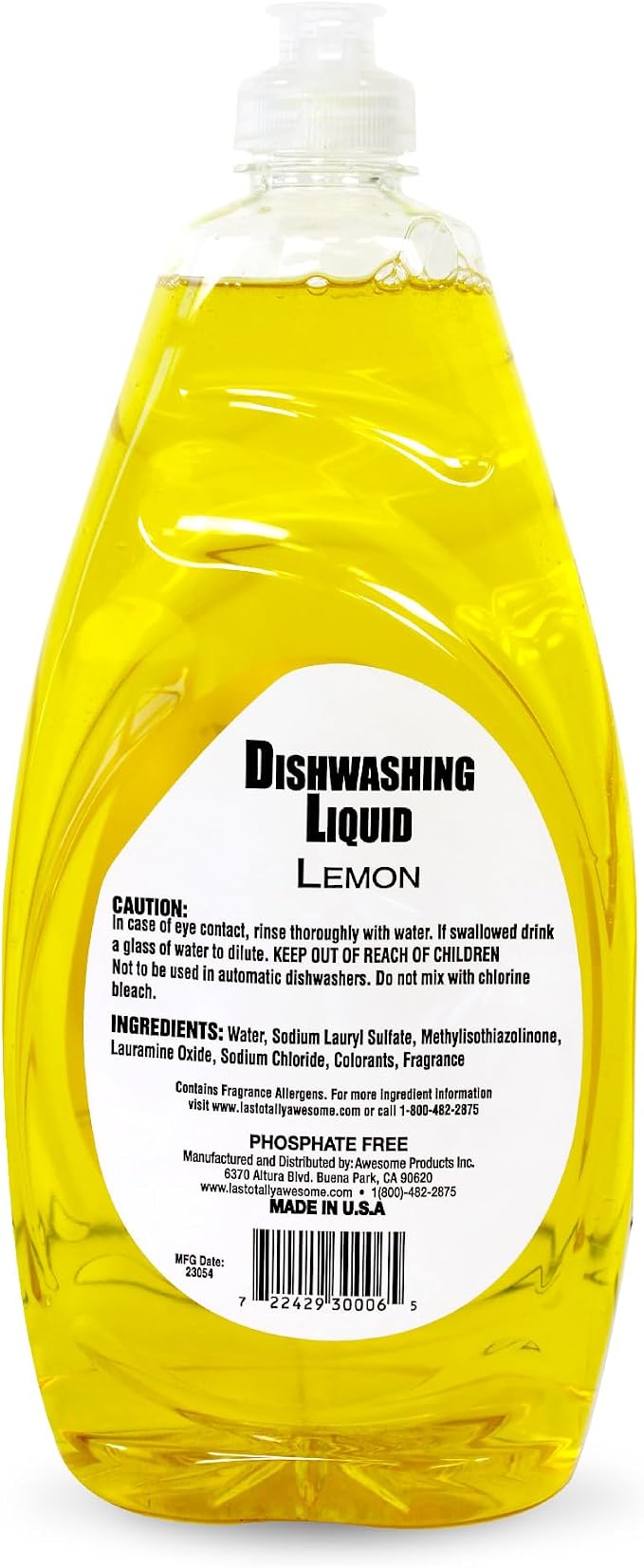 La's Totally Awesome Dish Soap Liquid – Lemon Scent (30 fl oz, Pack of 6) – Grease-Fighting Dishwashing Liquid from Awesome Cleaner Brand