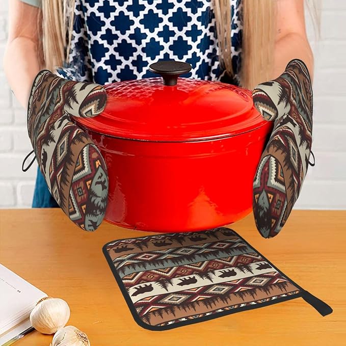 Vintage Rustic Oven Mitts and Pot Holders Sets of 3 Heat Resistant Hot Pads - Image 7