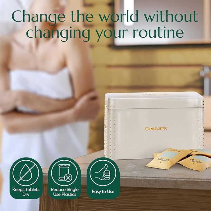 CLEANOMIC Reusable Kitchen Cloth, Foaming Dish Soap & Tablet Tin Bundle