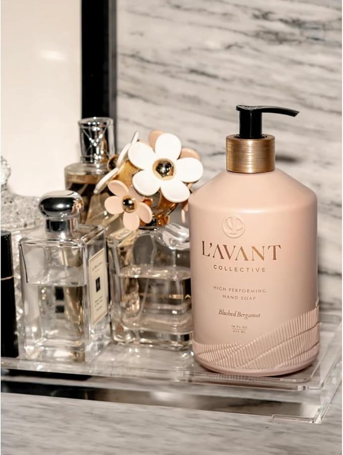 L'AVANT Collective Luxury Home Essentials High Performing Dish Soap, Hand Soap, Multipurpose Cleaner Spray, Scrub Brush, Lucite Tray Luxurious Ingredients Reusable Bottles (Blushed Bergamot)