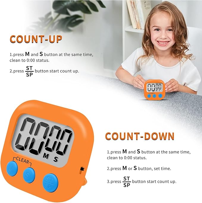12 Pack Small Digital Kitchen Timer Magnetic Back and ON/Off Switch, Minute - Image 3