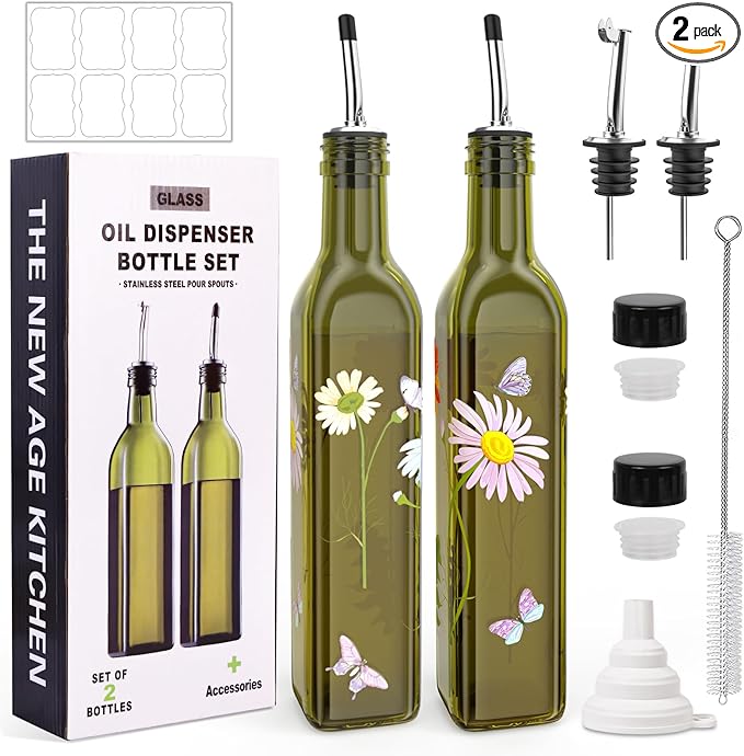 COOLMI Oil and Vinegar Dispenser Set - 17oz/500ML Premium Glass Olive Oil by COOLMI