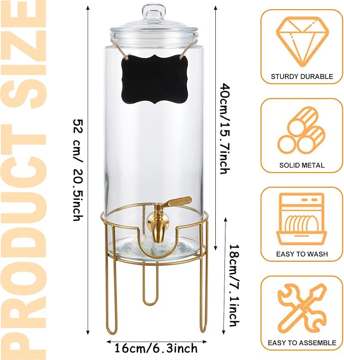 1.5 Gallon Drink dispenser, Glass Beverage Dispenser - Image 2