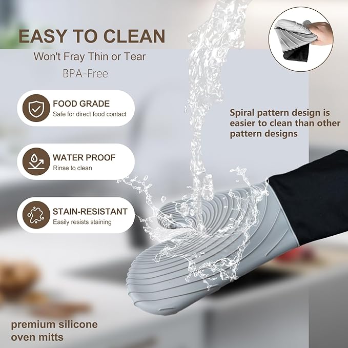 Silicone Oven Mitts-13.6 in Extended Oven Mitts Heat Resistant 500F, Oven Gloves - Image 8