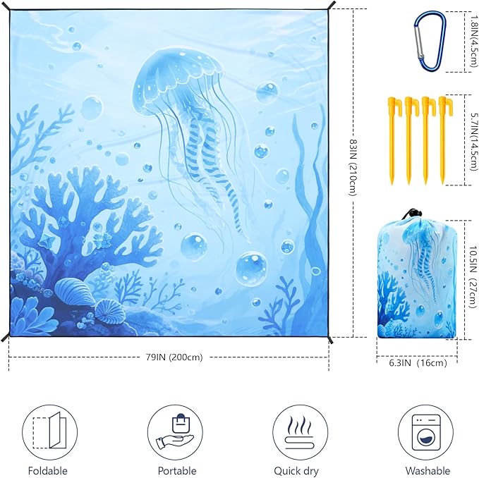 WIWIGO Beach Blanket Waterproof Sandproof Beach Mat 79" X 83"/10'x9'for 2-8 - Image 2