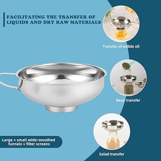 Stainless Steel Wide-mouthed Kitchen Funnel, 2 Sets - Image 4