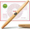 WALFOS French Rolling Pin and Silicone Baking Mat Set, Non-Stick Beech Wood by Walfos