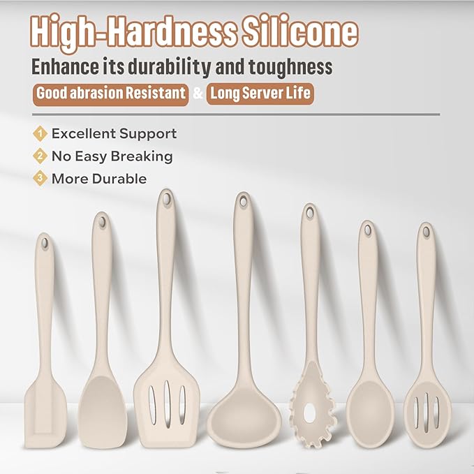 E-far Silicone Cooking Utensils Set, 7-Piece Khaki Heat Resistant Kitchen - Image 6