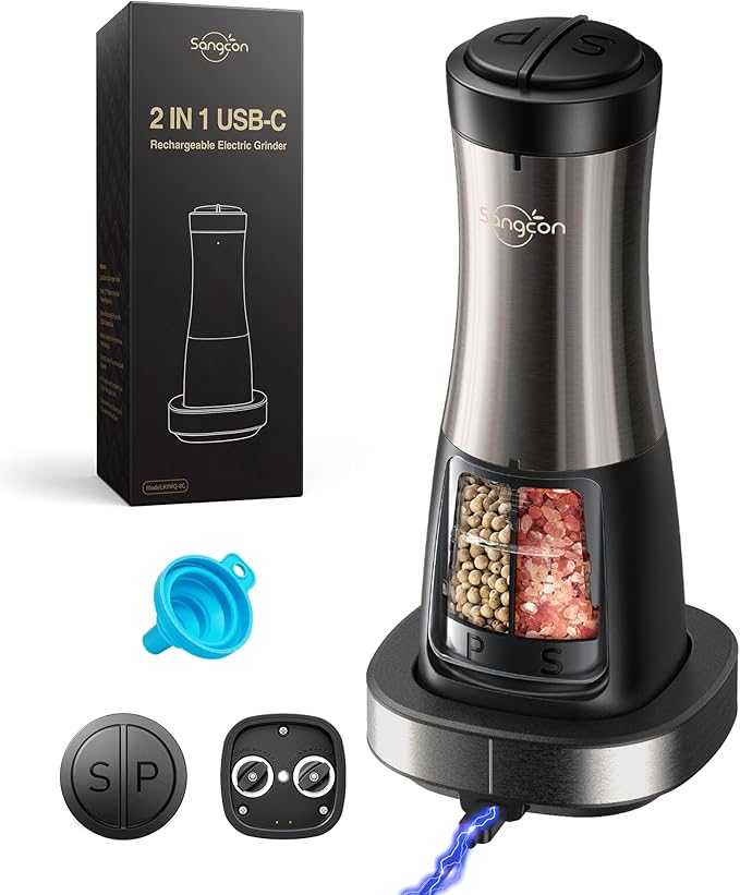 Sangcon Electric Salt and Pepper Grinder Set Shaker 2 IN 1 by Sangcon