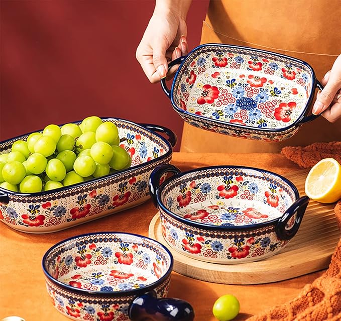 Vintage Flowers Style Ceramic Bakeware Casserole Dish Baking Pan Lasagna Pans - Image 4