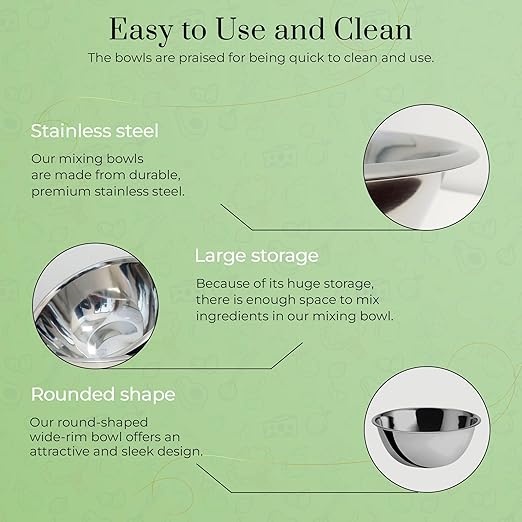 OCS Parts 8 Quart Mixing Bowls | Set of 4 | 13.25-Inch Stainless Steel - Image 7