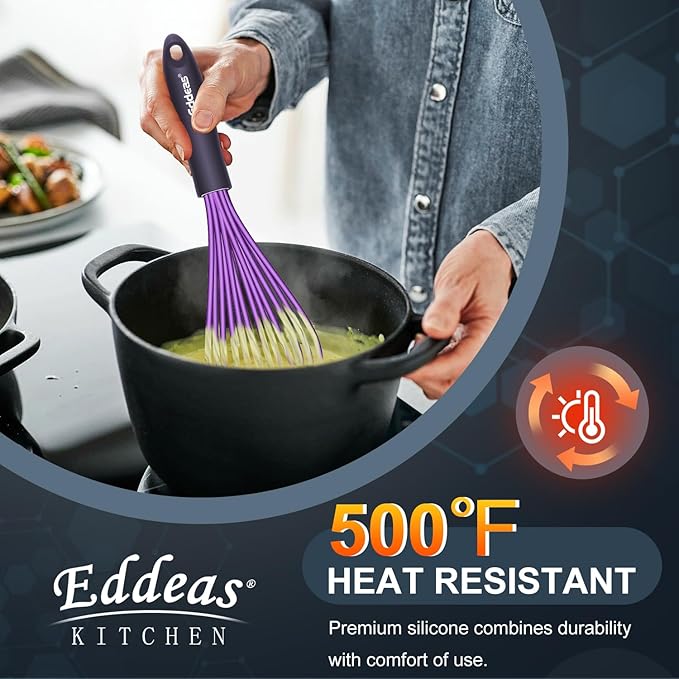 Eddeas Silicone Whisk, 500°F Heat Resistant Non Scratch Coated Whisks - Image 3