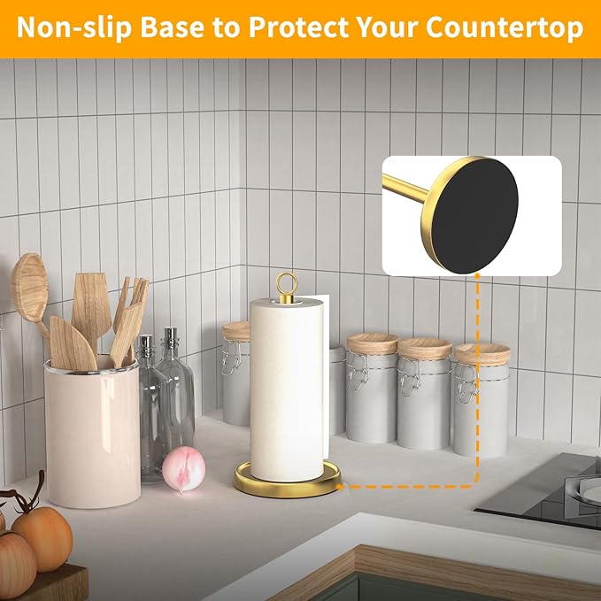 Gold Paper Towel Holder Countertop, Stainless Steel, Weighted Base, Paper Towel - Image 5