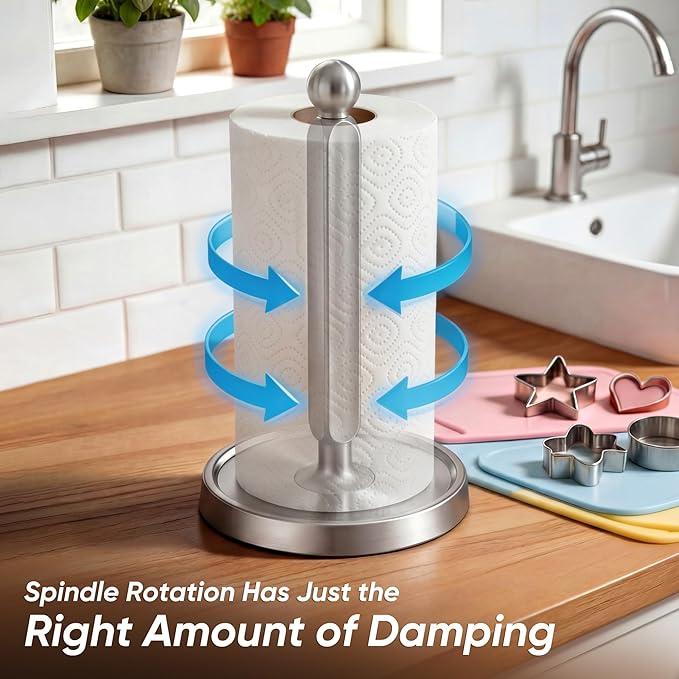 theaoo Paper Towel Holder Countertop, One-Handed Tear Paper Towel Stand - Image 3