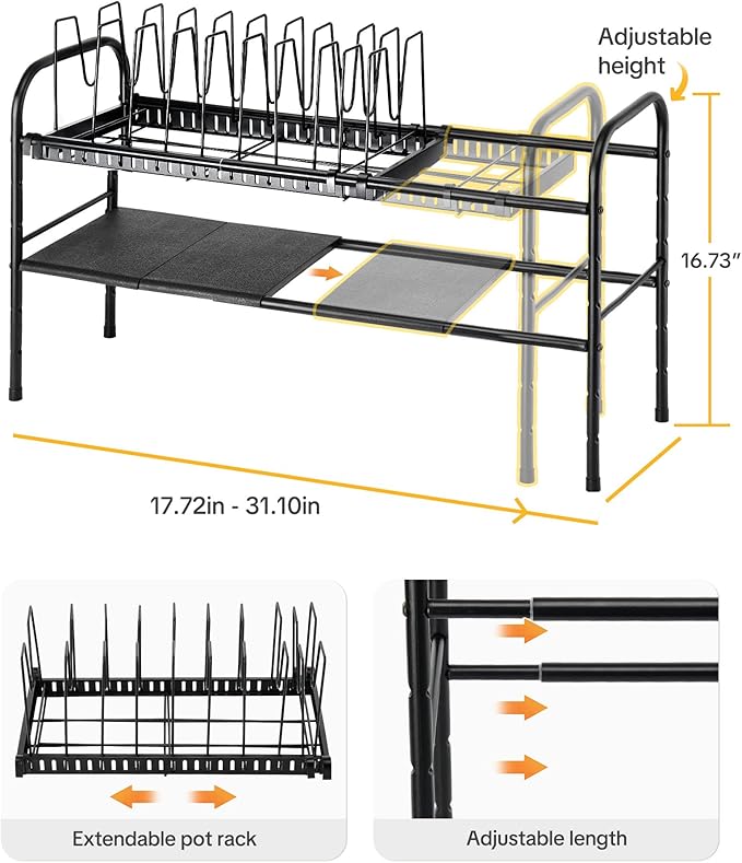 HULISEN Pots and Pans Organizer Under Cabinet, Expandable 2-Tier Pots and Pans - Image 2