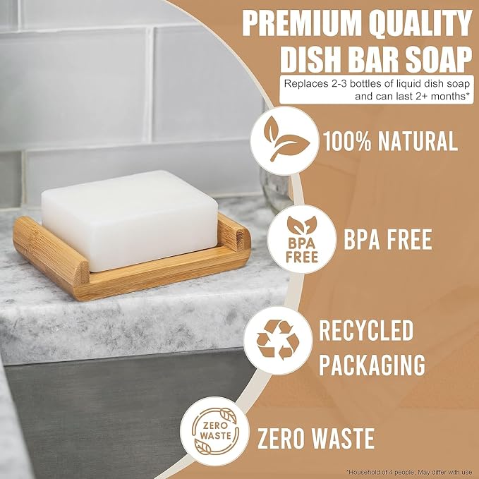 Tieralia Lemon Dish Soap Bar & Natural Plant-Based Dish Sponge Bundle | 2-Pack Solid Dish Soap + 12 Eco-Friendly Biodegradable Kitchen Sponges