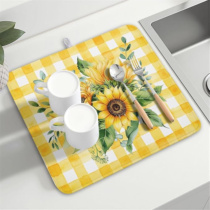 Spring Summer Dish Drying Mat 16x18 Inch Absorbent Reversible Sunflower Drying - Image 8