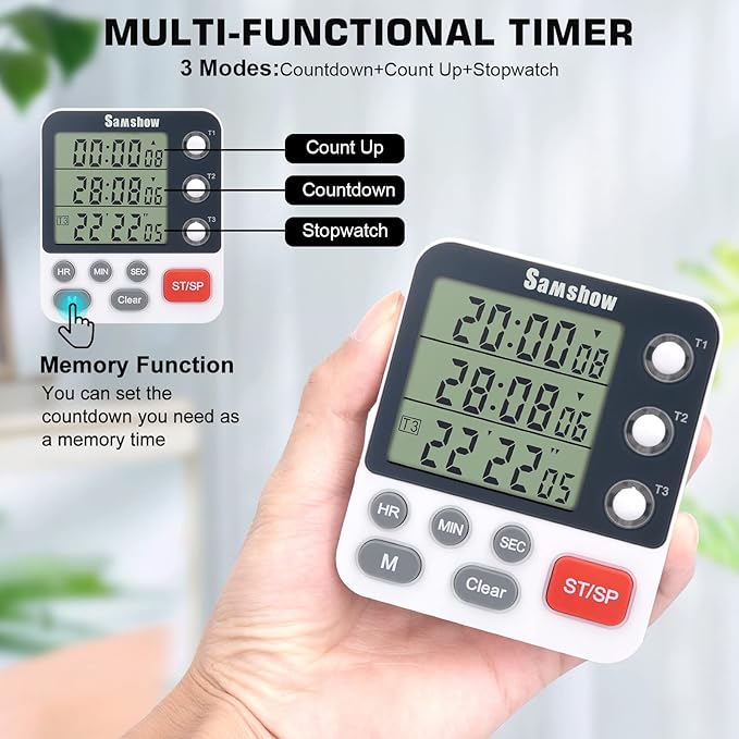 Digital Dual Kitchen Timmers 3 Channels Count UP/Down Timer Cooking Timers - Image 3
