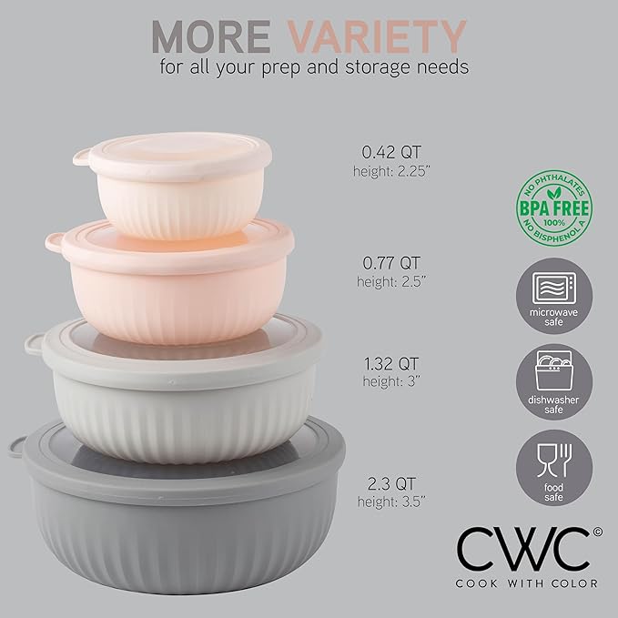 COOK WITH COLOR Prep Bowls with Lids- Wide and Deep Nesting Plastic Small - Image 4