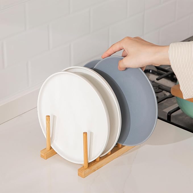 HBlife 2pcs Bamboo Dish Plate Bowl Cup Book Pot Lid Cutting Board Drying Rack - Image 4