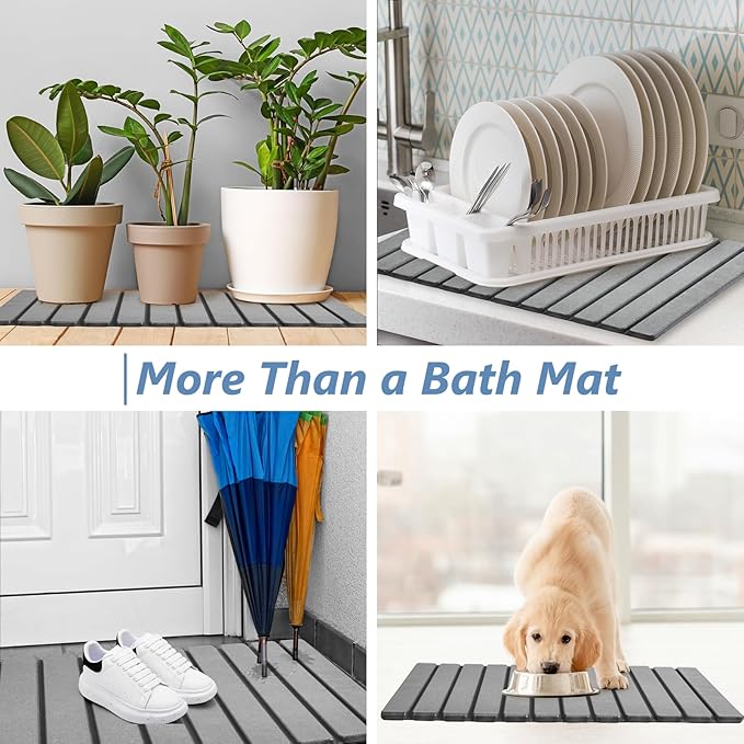 AWW Foldable Stone Bath Mat, Quick Dry Diatomaceous Earth Bath Mat - Image 7