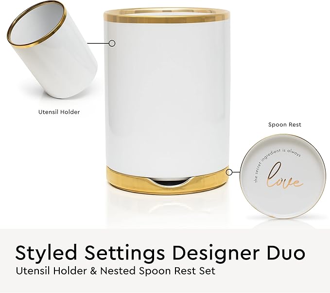 White Utensil Holder with Built-In Ceramic Spoon Rest - Image 3