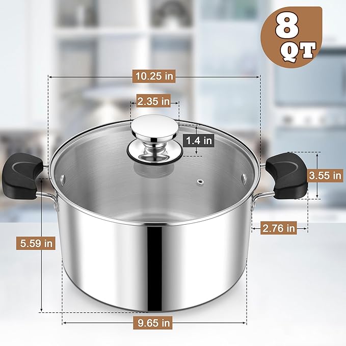 8 Quart 3-Ply Cooking Stock Pot - Image 2