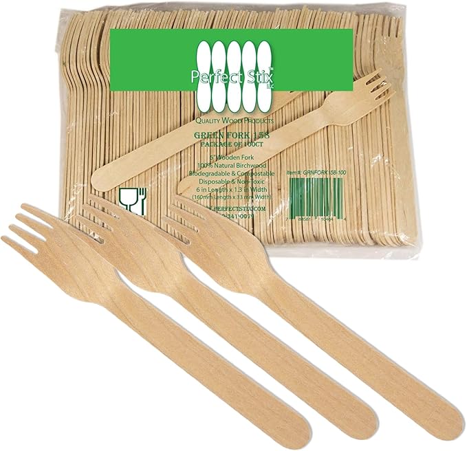 Perfect Stix Green Fork 158-250ct Disposable Wooden Forks, Plain Forks by PerfectStixLLC