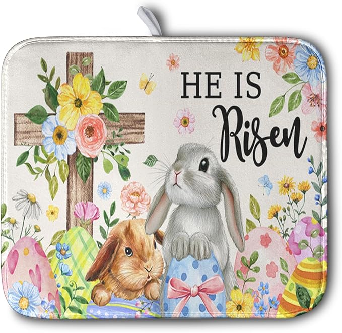 He is Risen Easter Dish Drying Mat by Kwlegh