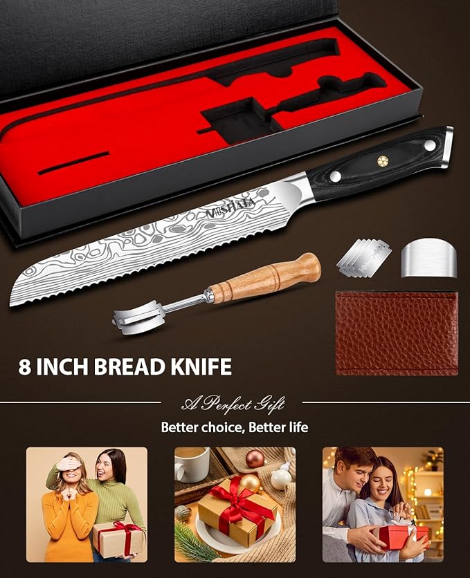 MOSFiATA Bread Knife 8” Ultra Sharp Serrated Knife, German High Carbon - Image 8
