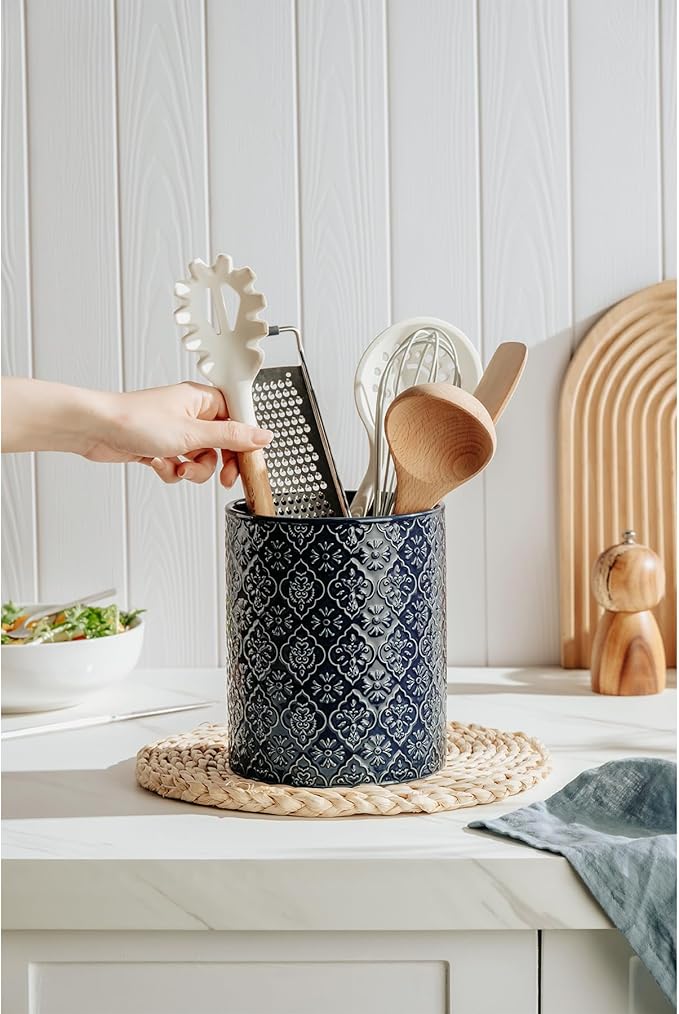 Kitchen Utensil Holder, 6x7 inch Large Ceramic Utensil Holder - Image 5