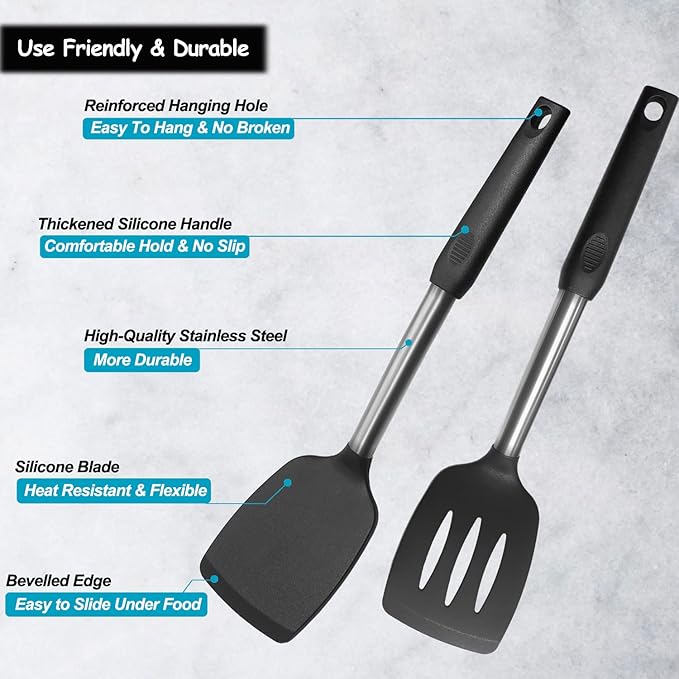 Silicone Spatula and Cooking Spoon, 5 Pack Non-Stick Cooking Utensils - Image 3