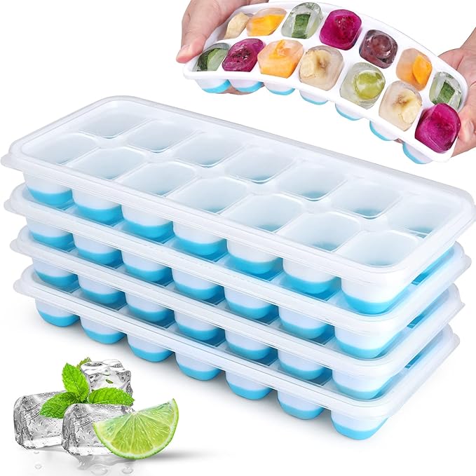 Silicone Ice Cube Tray, Jrisbo 4 Pack Easy-Release & Flexible 14-Ice Cube Trays by Jrisbo