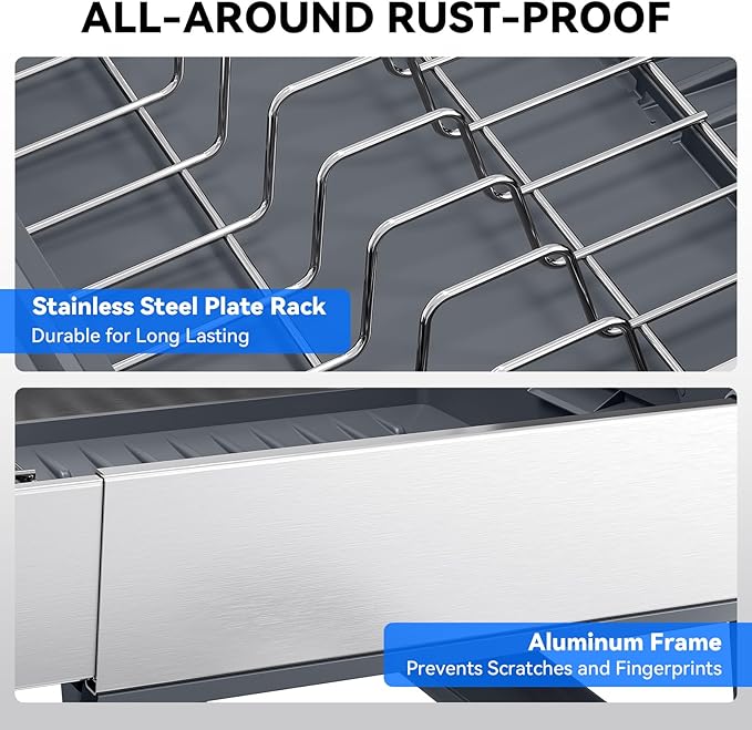 Urackify Expandable Dish Drying Rack, Stainless Steel Dish Rack - Image 6