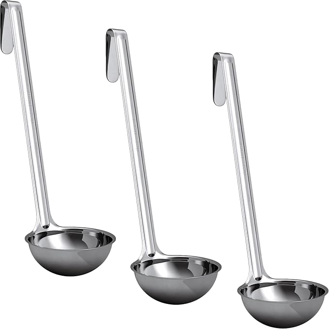 Super Sturdy, Ergonomic 4 Oz. Soup Ladle 3 Pk. Stainless Steel Ladles by FoodRestaurantSupplies