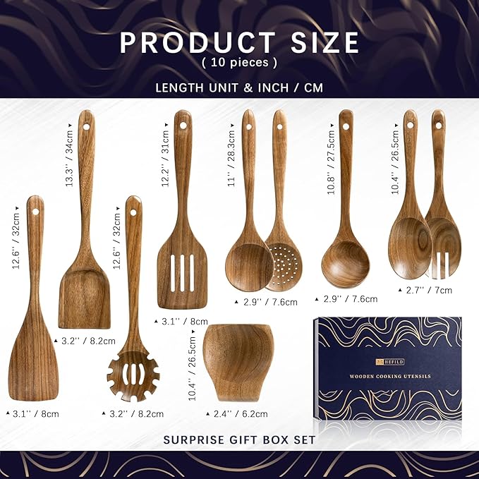Wooden Spoons for Cooking, Nonstick Cooking Utensil Set - Image 2