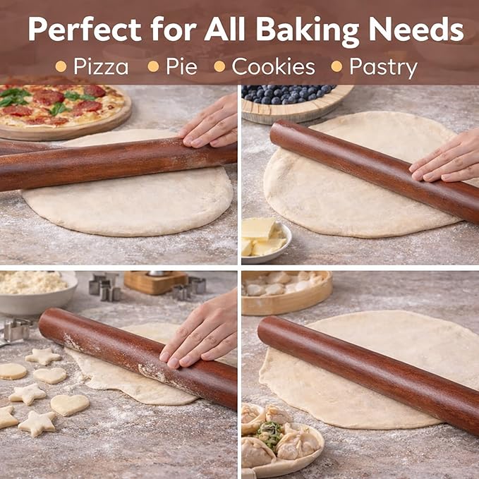 16.5 Inch French Rolling Pin, Wooden Dough Roller - Image 3
