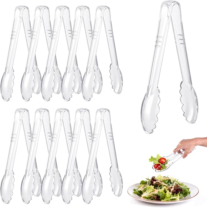 Mwellewm 12 Pc Serving Tongs 9 Inch Bulk Reusable or Disposable Plastic Tongs by Mwellewm