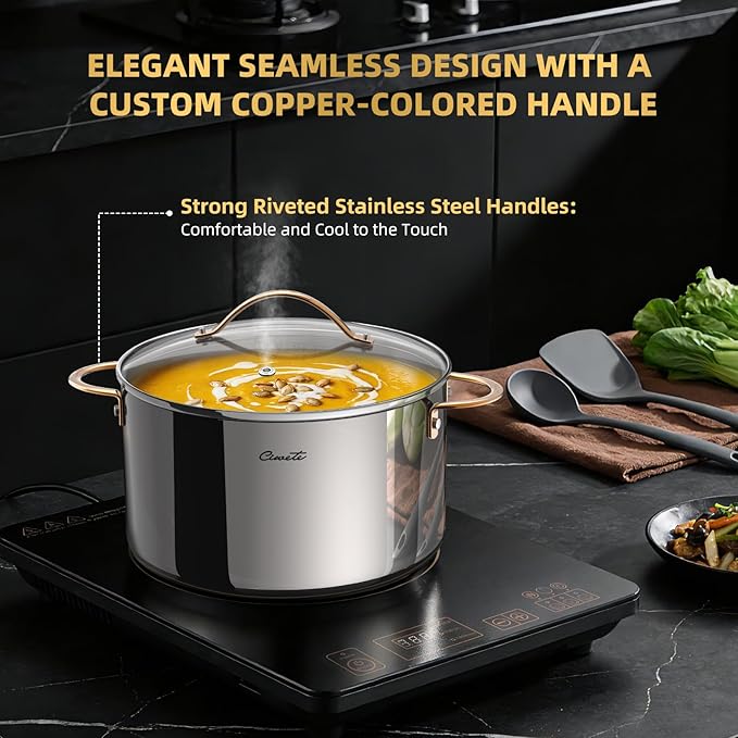 Ciwete 8 Quart Stock Pot with Lid, Upgraded Tri-Ply Stainless Steel Pot - Image 6