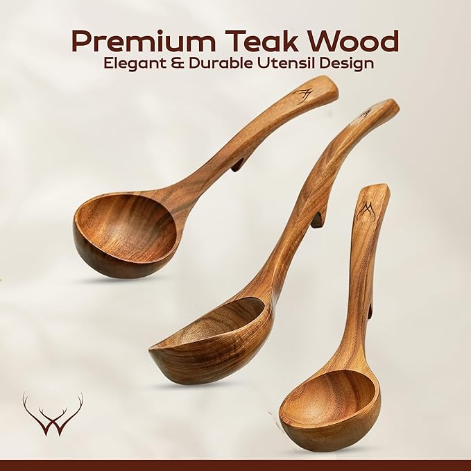 4Pcs Wooden Ladle Set – Teak Wood Soup Spoons - Image 2