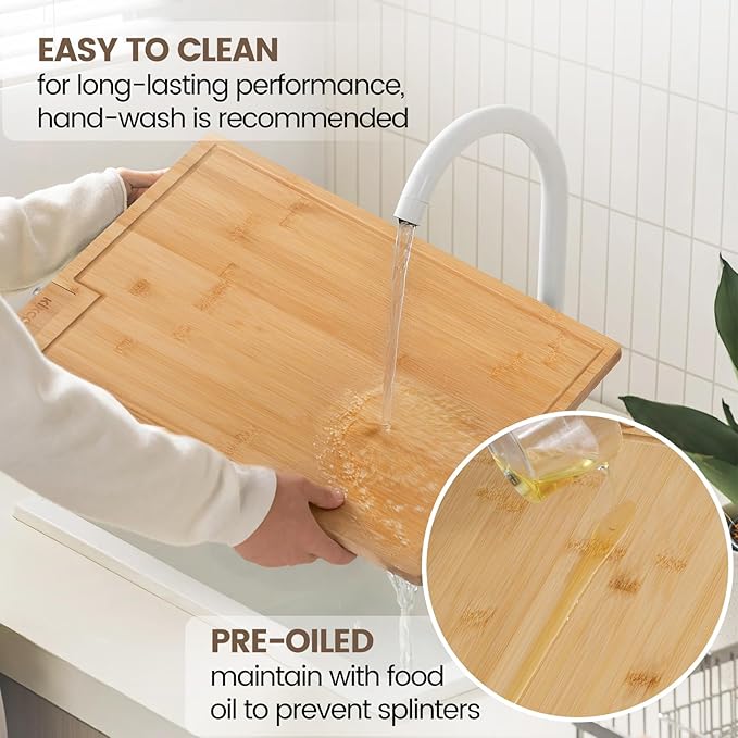Kikcoin Bamboo Cutting Boards for Kitchen, 2XLarge Wood Cutting Board - Image 6