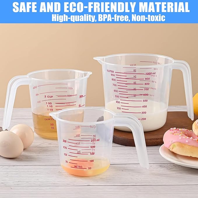 DTDNZKN 3 Pack Measuring Cup Set, Includes 250Ml, 500Ml and 1000Ml Plastic - Image 7
