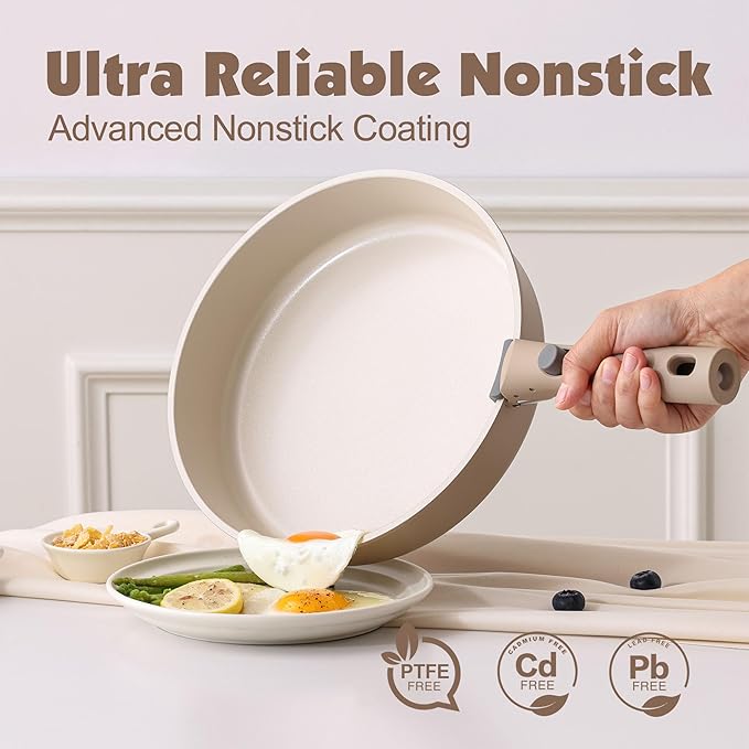 SENSARTE 17 Piece Ceramic Pots and Pans Set, Nonstick Detachable Handle Cookware - Image 4