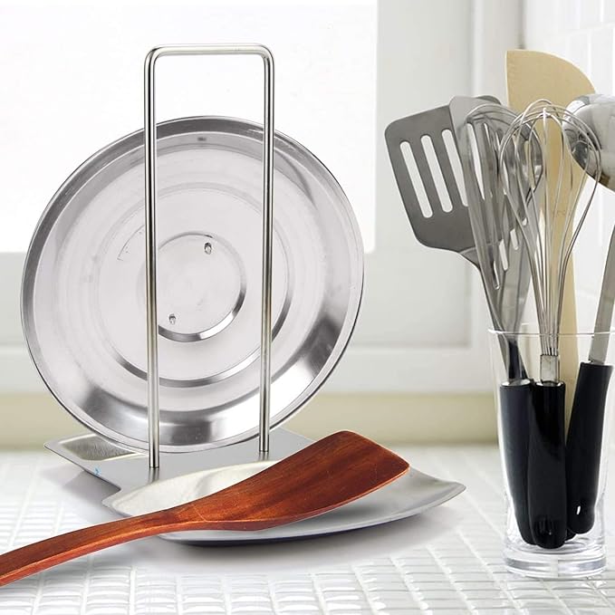 Lid and Spoon Rest Shelf, 304 Stainless Steel Pan Pot Cover Lid Rack Stand - Image 7