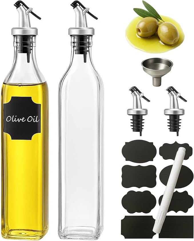 WERTIOO Olive Oil Dispenser Bottle, 2 Pack 17oz Oil and Vinegar Dispenser Set by WERTIOO