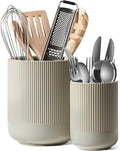 LE TAUCI Utensil Holder for Kitchen Counter, 7.3"+5.4" Fluted Ceramic Utensil by LETAUCI