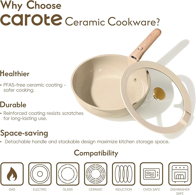 CAROTE 25PCS Ceramic Cookware Set, Pots and Pans set Non Stick, RV Kitchen - Image 8